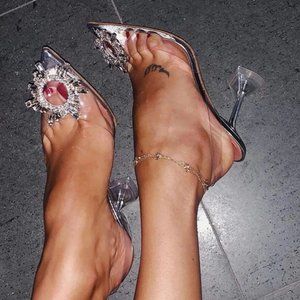 NEW WEDDING PVC CLEAR TRANSPARENT CRYSTAL POINTED HEELS SHOES SIZE 10 41